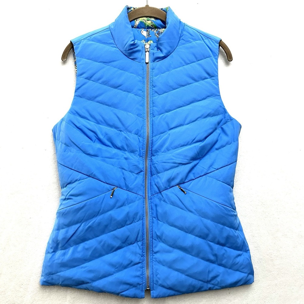 Lilly Pulitzer Deanne Vest M Medium Down Puffer Reversible Thistle Tiger Queen - Picture 9 of 13
